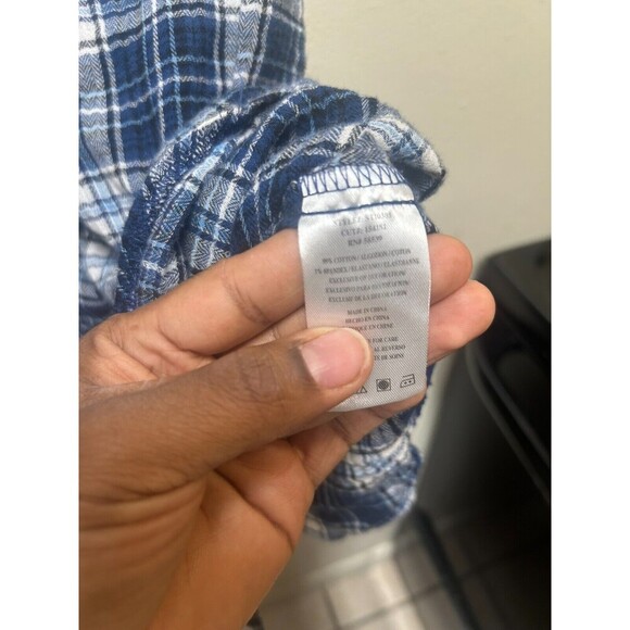 Kut from Kloth Plaid Relaxed Button-Up Shirt womens XXL snap button blue - Picture 4 of 7